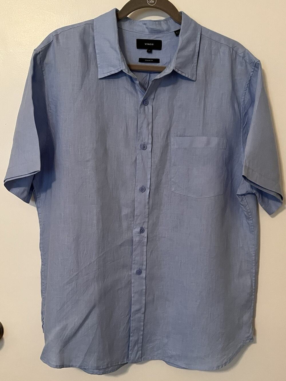 Vince Classic Fit Blue Linen Shirt Mens Large